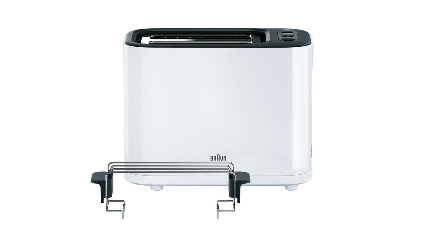 Braun HT 3010 WH Toaster | Doppelschlitz | Herausnehmbare Krümelschublade | Aufwärm- und Auftaufunktion | 7 Röstgrade | Separater Brötchenaufsatz | Weiß