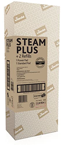 Vileda Steam Plus Dampfreiniger mit PowerPad und Mikrofaser-Ersatzbezug, entfernt bis zu 99,9% der Bakterien und Viren, für alle Böden, ideal für Teppiche, Eco-Verpackung