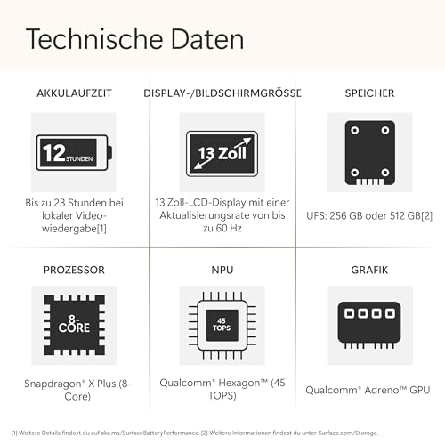Microsoft Surface Laptop | Copilot+ PC | 13” LCD Touchscreen | Snapdragon® X Plus | 16GB RAM | 512GB Speicher | Neuestes Modell | Violett