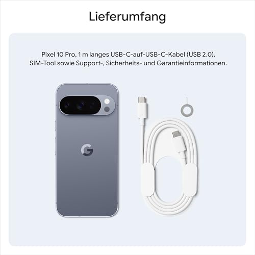 Google Pixel 10 Pro – Android-Smartphone ohne SIM-Lock, mit Gemini, Dreifach-Rückkamerasystem, mehr als 24 Stunden Akkulaufzeit und 6,3 Zoll großem Super Actua-Display – Moonstone, 512