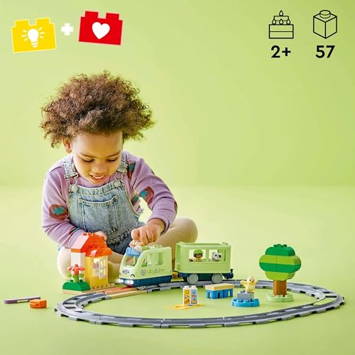 LEGO DUPLO Interaktive Abenteuer-Eisenbahn - Lernspielzeug für Kleinkinder ab 2 Jahren – 14 Gleisstücke, Aktionssteine mit Geräuschen und 4 Spielfiguren – Geschenkidee für Jungen & Mädchen - 10427