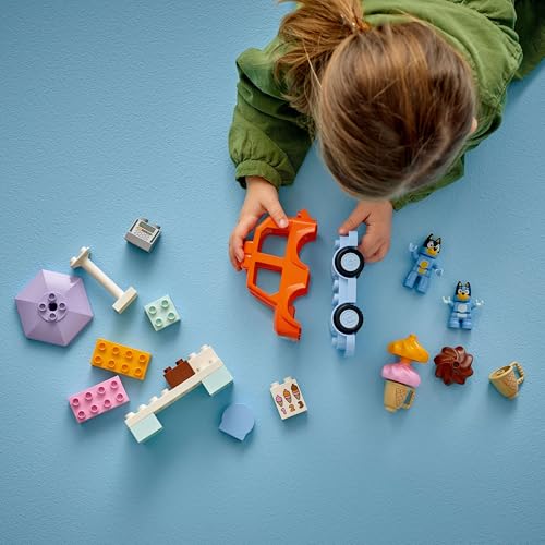 LEGO DUPLO Bluey: Ice Cream Trip with Bluey - Educational Motor Skills Toy for Toddlers, with a Toy Car and Ice Cream Stand, Plus 2 Figures incl. Bandit - Gift for 2+ Year Old Girls & Boys - 10458