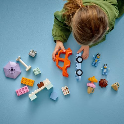 LEGO DUPLO Bluey: Ice Cream Trip with Bluey - Educational Motor Skills Toy for Toddlers, with a Toy Car and Ice Cream Stand, Plus 2 Figures incl. Bandit - Gift for 2+ Year Old Girls & Boys - 10458