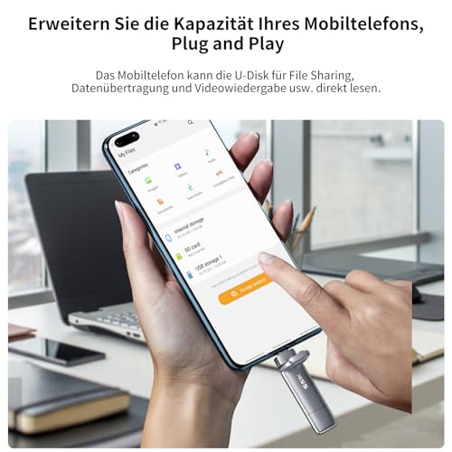 SSK USB C Externe SSD 512GB, mit bis zu 550 MB/s Extreme schneller USB-Stick, Dual-USB Typ C + USB A USB3.2 Gen2 Speicherstick für Android-Telefon, Laptop, Tablet, Mac, Festkörper Laufwerk