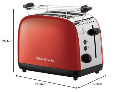 Russell Hobbs Toaster [für 2 Scheiben] Colours Plus Edelstahl Rot (extra breite Toastschlitze, inkl. Brötchenaufsatz, 6 Bräunungsstufen + Auftaufunktion, Lift & Look-Funktion, 1600W) 26554-56