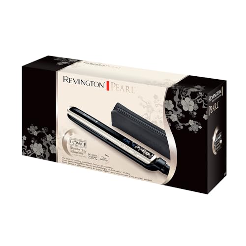 Remington Glätteisen [Testsieger] Pearl (hochwertige Keramikbeschichtung mit echten Perlen für eine gleichmäßige Wärmeverteilung) LCD-Display, 150-235°C, inkl. Aufbewahrungstasche, Haarglätter S9501