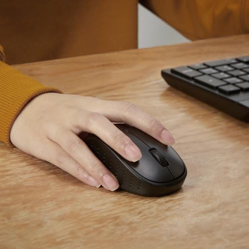 Amazon Basics – Tastatur-Maus-Set, volle Größe, kabellos, USB-Empfänger mit 2,4 GHz, DE-Layout, schwarz