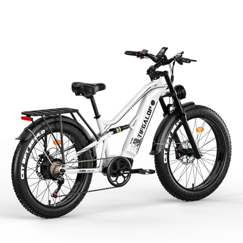 Tifgalop 26-Zoll-Offroad-Elektrofahrrad, Unisex für Erwachsene, Vollfederung, 7 Gänge, 52 V 19 Ah Lithiumbatterie, Reichweite bis zu 45-90 km