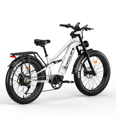 Tifgalop 26-Zoll-Offroad-Elektrofahrrad, Unisex für Erwachsene, Vollfederung, 7 Gänge, 52 V 19 Ah Lithiumbatterie, Reichweite bis zu 45-90 km