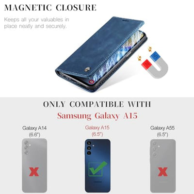 KZB Handyhülle für Samsung Galaxy A15 5G Hülle Premium Leder Klappbar Tasche Flip Case Magnet Kartenfach Standfunktion Klapphülle Schutzhülle für Samsung Galaxy A15 4G/5G - Blau