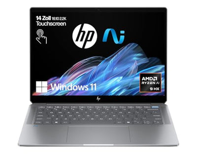 HP OmniBook Ultra Next Gen AI Laptop | AMD Ryzen AI 9 HX 375 mit dedizierte NPU für KI | 55 NPU TOPS | Copilot+ PC | 14" 2,8K IPS Touchscreen 400 Nits | 32 GB RAM | 1TB SSD | QWERTZ | Win11 | Silber