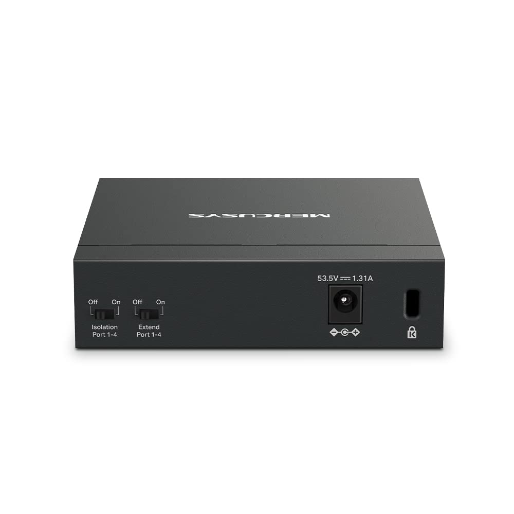 Mercusys MS105GP PoE Switch 5-Port Gigabit LAN Switch mit 4 PoE+ Ports (65 Watt, IEEE-802.3af/at PoE, lüfterlos, Plug-and-Play, Robustes Metallgehäuse)