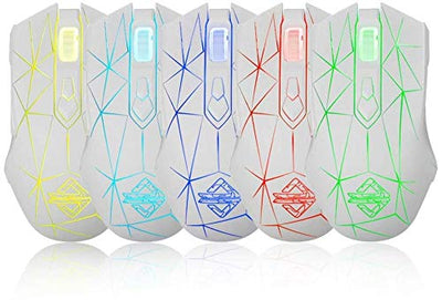 Kabelgebundene RGB Gaming Maus, 7 Tasten mit 2500 DPI, ergonomische LED-beleuchtete USB-Gamer-Mäuse Computer Laptop-PC, für Windows Mac OS Linux - Star Weiß