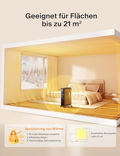 PELONIS Ölgefüllter Heizkörper mit einstellbarem Thermostat, Elektrischer Heizkörper mit 3 Wärmestufen, einstellbarem Thermostat, Kipp- und Überhitzungsschutz, Energieeffizient - 2,3kW 21m²