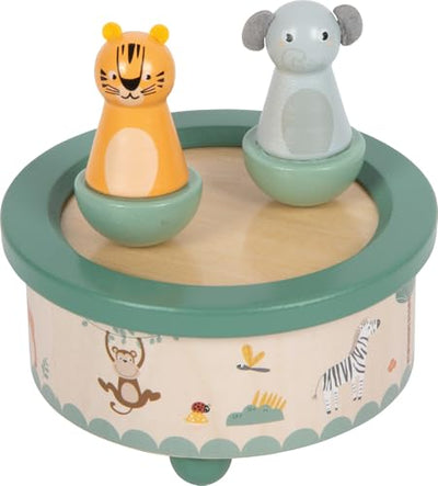 small Foot Spieluhr „Safari“ aus FSC® 100%-zertifiziertem Holz, kindgerecht gestaltet mit Tiger und Elefant, für Kinder ab 2 Jahren, 12738
