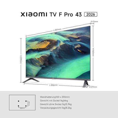 Xiaomi F Pro, 43 Zoll (101 cm), 4K UHD QLED, Smart TV, Fire TV, Triple Tuner DVB-C/S/S2/T/T2, HDR10+, MEMC, Sprachsteuerung mit Alexa, 2GB+32GB, Kompatibel mit Apple AirPlay