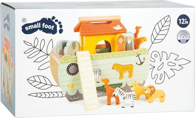 small foot Steckspiel Arche Noah „Safari“, Motorikspielzeug aus Holz mit 15 Tierfiguren, Taufgeschenke für Mädchen und Jungen, für Kinder ab 12 Monaten, 12456