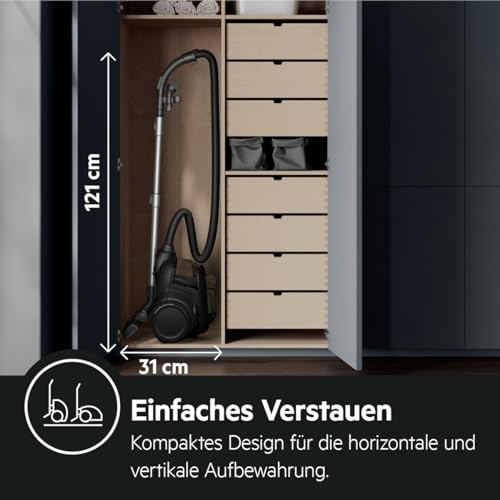 AEG CLEAN 6000 ÖKO AL61C2ÖKO Staubsauger beutellos / ETM Testsieger (SEHR GUT) / 60 % Recyclingmaterial / 550 W / Zusatzdüsen / Softräder / 74 dB(A) / 12m Aktionsradius / 1,6L Staubbehälter / Schwarz