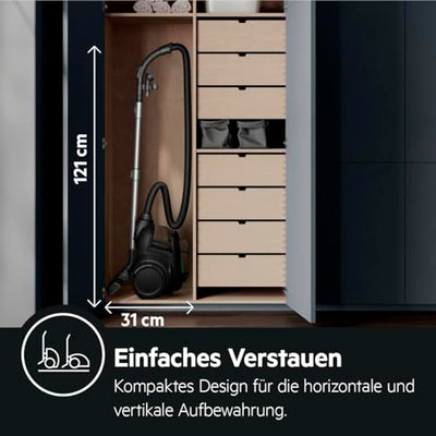 AEG CLEAN 6000 ÖKO AL61C2ÖKO Staubsauger beutellos / ETM Testsieger (SEHR GUT) / 60 % Recyclingmaterial / 550 W / Zusatzdüsen / Softräder / 74 dB(A) / 12m Aktionsradius / 1,6L Staubbehälter / Schwarz