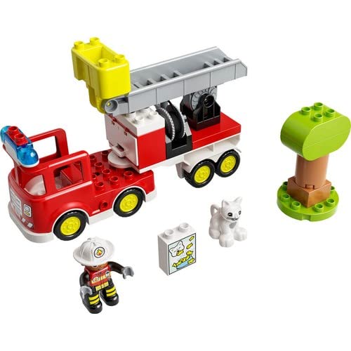 LEGO DUPLO Feuerwehrauto - Minifiguren für Vorschulkinder ab 2 Jahren - Montessori Spielzeug für Kleinkinder mit LKW, Feuerwehrmann, Katze und Baum - Kinder Geschenk für Mädchen und Jungen 10969