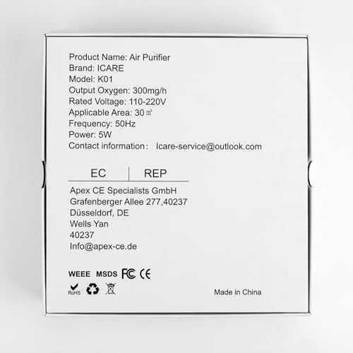 ICARE Luftreiniger Ozongenerator Geruchskiller, Air Purifier, Ionizer Generator, Luftreiniger Allergiker, Ozongerät Ozonisator für Badezimmer, Küche, Rauch, Autos, Haustiere, Formaldehyd und Geruch