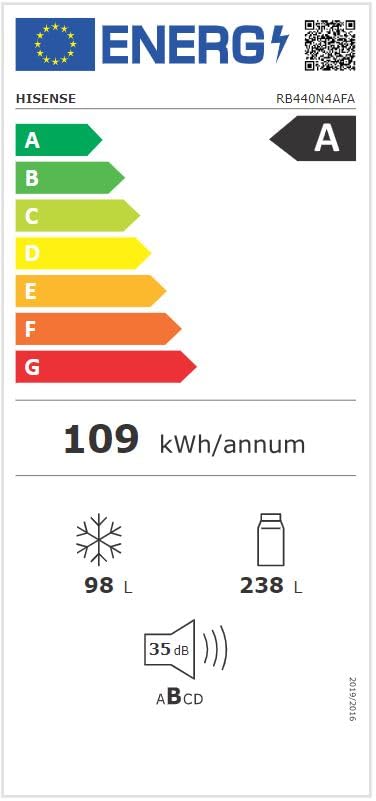 Hisense RB440N4AFA Kühl-Gefrier-Kombination/Höhe 201 cm/Kühlen 178 L/Gefrieren 98 L/LED Beleuchtung, Dark Inox