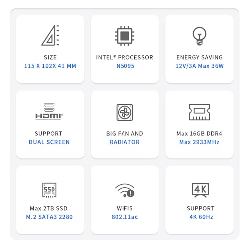 Beelink Intel Mini PC, Mini S mit N5095 Prozessor (bis zu 2.9GHz), 8GB DDR4 128GB SSD, WiFi5 BT4.0 Dual HDMI, USB3.0, Mini Desktop Computer Wi11