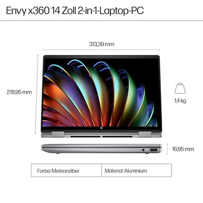 HP Envy x360 2-in-1 Convertible Laptop | AMD Ryzen 5 8640HS | KI optimiert | 14" 2.8K OLED Touch Display | 16GB RAM | 512GB SSD | ‎AMD Radeon Graphics | QWERTZ | Copilot Key | Windows 11 Home | Silber