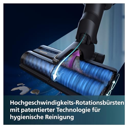 Philips Kabelloser Nass-Trockensauger AquaTrio 9000 Series, 3in1 Staubsaugen und Nasswischen, automatische Selbstreinigung, bis zu 45 Minuten Laufzeit und 185 m², 3 Reinigungsmodi, Schwarz (XW9384/01)