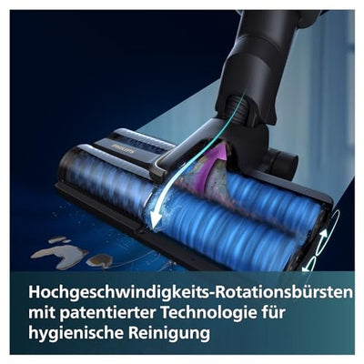 Philips Kabelloser Nass-Trockensauger AquaTrio 9000 Series, 3in1 Staubsaugen und Nasswischen, automatische Selbstreinigung, bis zu 45 Minuten Laufzeit und 185 m², 3 Reinigungsmodi, Schwarz (XW9384/01)