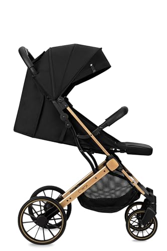 MoMi ESTELLE PLUS LIGHT Kinderwagen ab 6. Monat (bis 22 kg), klappbarer Buggy mit 5-Punkt-Sicherheitsgurt, Einkaufskorb und Liegefunktion, Teleskop-Stange zum Ziehen, steht nach dem Zusammenklappen