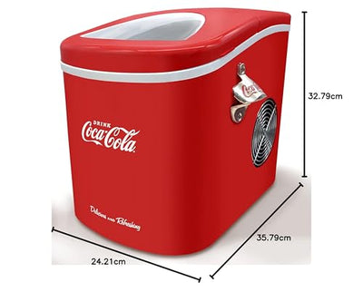 Salco Coca Cola Eiswürfelmaschine – Kompakter Eiswürfelbereiter mit 2 Eiswürfelgrößen, 12 kg Eis in 24 Stunden, Automatische Warnfunktion, Ice Maker Retro-Design in Rot