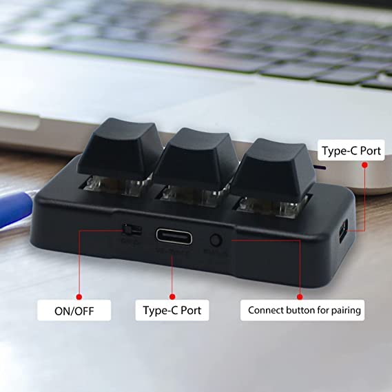 PCsensor USB Mini Keyboard 3 Tasten Mini Tastatur Wireless USB 2 in 1 Mechanische Gaming Tastatur Hot Key Customized Programm mit RGB Led für Gaming OSU Büro Arbeit