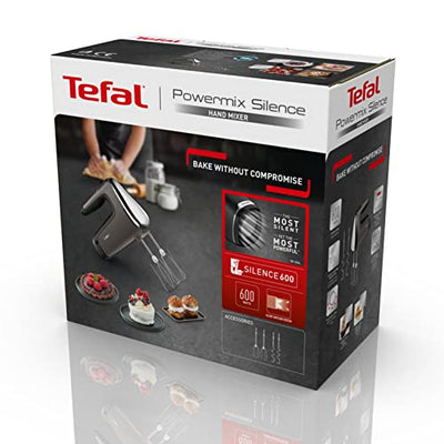 Tefal HT650E Power Mix Silence Handmixer | 600 Watt | variabler Geschwindigkeitsregler | Turbo- und Auswurf-Funktion | extrem leiser Motor | inkl. 2 Rührbesen und 2 Knethaken | Grau