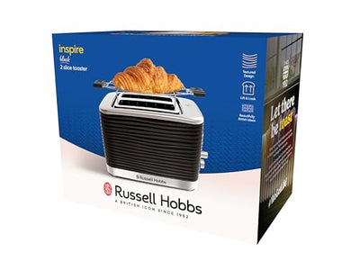 Russell Hobbs Toaster [für 2 Scheiben] Inspire Schwarz mit hochwertiger Hochglanz-Struktur (extra breite Toastschlitze, inkl. Brötchenaufsatz, 6 Bräunungsstufen + Auftau- & Aufwärmfunktion) 24371-56