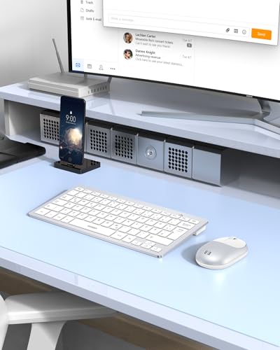 seenda Funktastatur mit Maus, Kleine Tastatur Maus Set kabellos mit USB Empfänger für PC/Laptop/Desktop/TV, Ultradünne 70% Tastatur mit QWERTZ Layout, Weiß & Silber