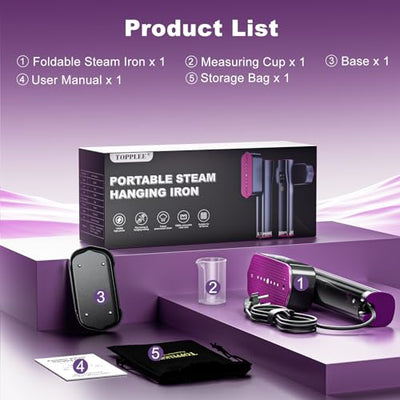 Tragbarer Dampfglätter, 1300W Reise Dampfglätter mit 100ml Wasser Tank, 2 In 1 Steamer Dampfglätter Bügeleisen, 1.32 lbs Leicht Hemdenbügler, Reisegröße Tragbares Mini Steam Iron für Reisen Haus