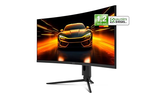 ODYS Gaming Monitor XP34 PRO-X - 34 Zoll (86 cm), Curved (1500R), 180 Hz, UWQHD (3.440x1.440 px), 1ms Reaktionszeit, HDR, FreeSync/G-Sync komp., Eye Care, HDMI, DP, 3,5mm Audio