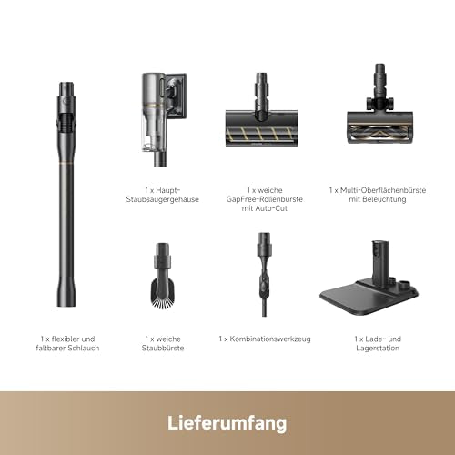 dreame V20 Pro-A Kabelloser Staubsauger, Kantenreinigung 0 mm, ohne Verheddern, für Hartböden und Teppiche, 24.000PA / 210 AW, 90 Min. maximale Laufzeit, Filterung 99,99%, entfernt Tierhaare