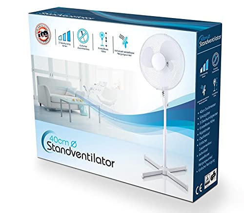 ito electronics ito Standventilator 40 cm Durchmesser weiß-oszillierend + 3 Geschwindigkeiten einstellbare Höhe/Verstellbarer Neigungswinkel, 40 x 14 x 125 cm