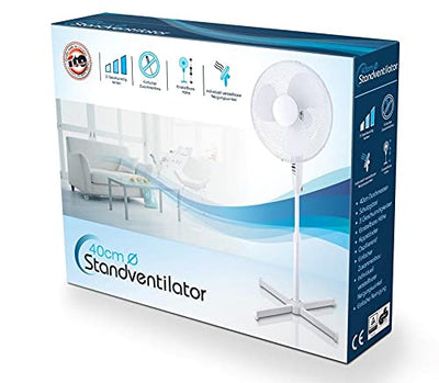 ito electronics ito Standventilator 40 cm Durchmesser weiß-oszillierend + 3 Geschwindigkeiten einstellbare Höhe/Verstellbarer Neigungswinkel, 40 x 14 x 125 cm
