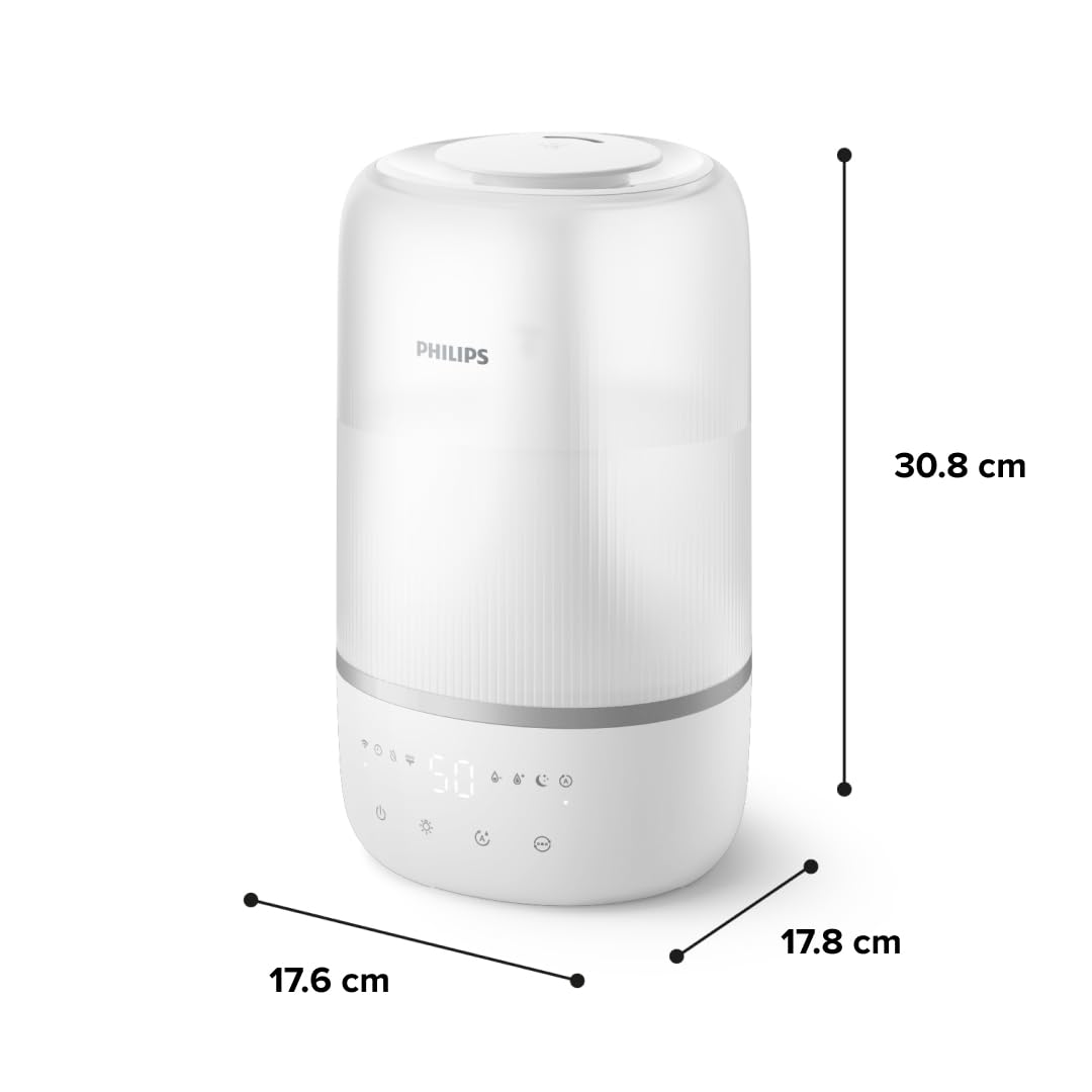 Philips Smart Humidifier - kompakt und dennoch leistungsstark mit himmelhohem Nebel, Aromatherapie, leise mit Schlafeinstellung und Nachtlicht, für (Schlaf-) Räume bis zu 38 m² (HU1509/00)
