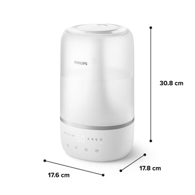 Philips Smart Humidifier - kompakt und dennoch leistungsstark mit himmelhohem Nebel, Aromatherapie, leise mit Schlafeinstellung und Nachtlicht, für (Schlaf-) Räume bis zu 38 m² (HU1509/00)