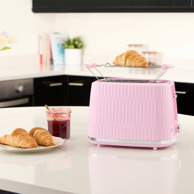Russell Hobbs Toaster [für 2 Scheiben] Eden (6 Bräunungsstufen, Hebefunktion, Auftau-, Aufwärm- & Stoppfunktion, Krümelschublade, Brötchenaufsatz, Himbeere) 27372-56