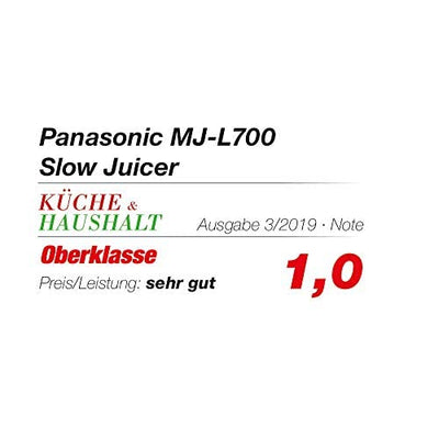Panasonic Slow Juicer MJ-L700KXE, elektrische Fruchtpresse, Entsaften von ganzen Früchten und Gemüse, 75-mm Öffnung, schlankes Design, sicher und praktisch, Schwarz, Mattschwarz