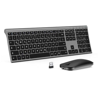 Kabelloses Tastatur Maus Set, seenda 2.4G Ultraflach Wireless Tastatur und Maus Aufladbar aus Aluminium, Deutsch QWERTZ Funktastatur Dünn für Windows/PC, Computer, Laptop, Smart-TV, Grau und Schwarz