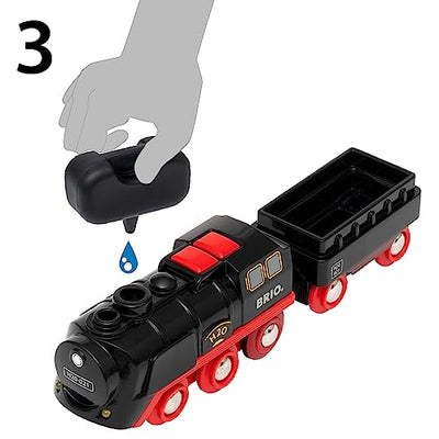 BRIO World 36014 Batterie-Dampflok Weihnachts-Set - Aus dem Schornstein der Lokomotive strömt kalter Wasserdampf - Großes Schienenlayout für eine Rundtour um den Weihnachtsbaum, empfohlen ab 3 Jahren