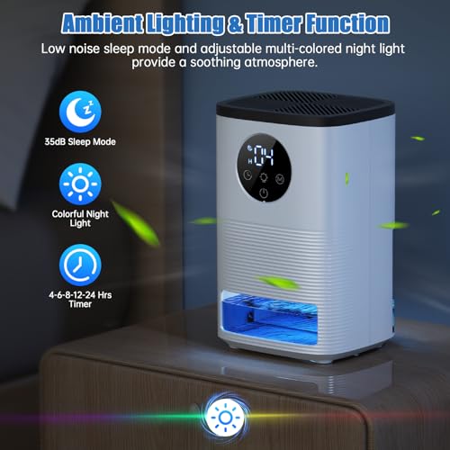 Luftentfeuchter Elektrisch Entfeuchter Keller 1600mL Raumentfeuchter klein Dehumidifier Automatisches Abtauen Mit 7 Farbe Nachtlicht Schlafmodus Entfeuchter Leise für Wohnung Badezimmer Schlafzimmer