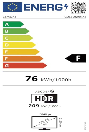 Samsung Neo QLED 4K QN90F 55 Zoll (138 cm) Mini LED, UHD Fernseher, NQ4 AI Gen3 Prozessor, Glare Free, Neo Quantum HDR+, 4K Upscaling Pro, Dolby Atmos, Knox Security, Samsung Vision AI Smart TV (2025)