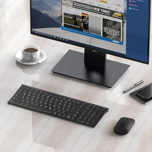 seenda Tastatur Maus Set Kabellos, Wiederaufladbare Aluminium Tastatur mit kompaktes Design, Ultradünne und Leise Funktastatur mit Maus für PC/Laptop/Smart TV, QWERTZ Layout, Schwarz